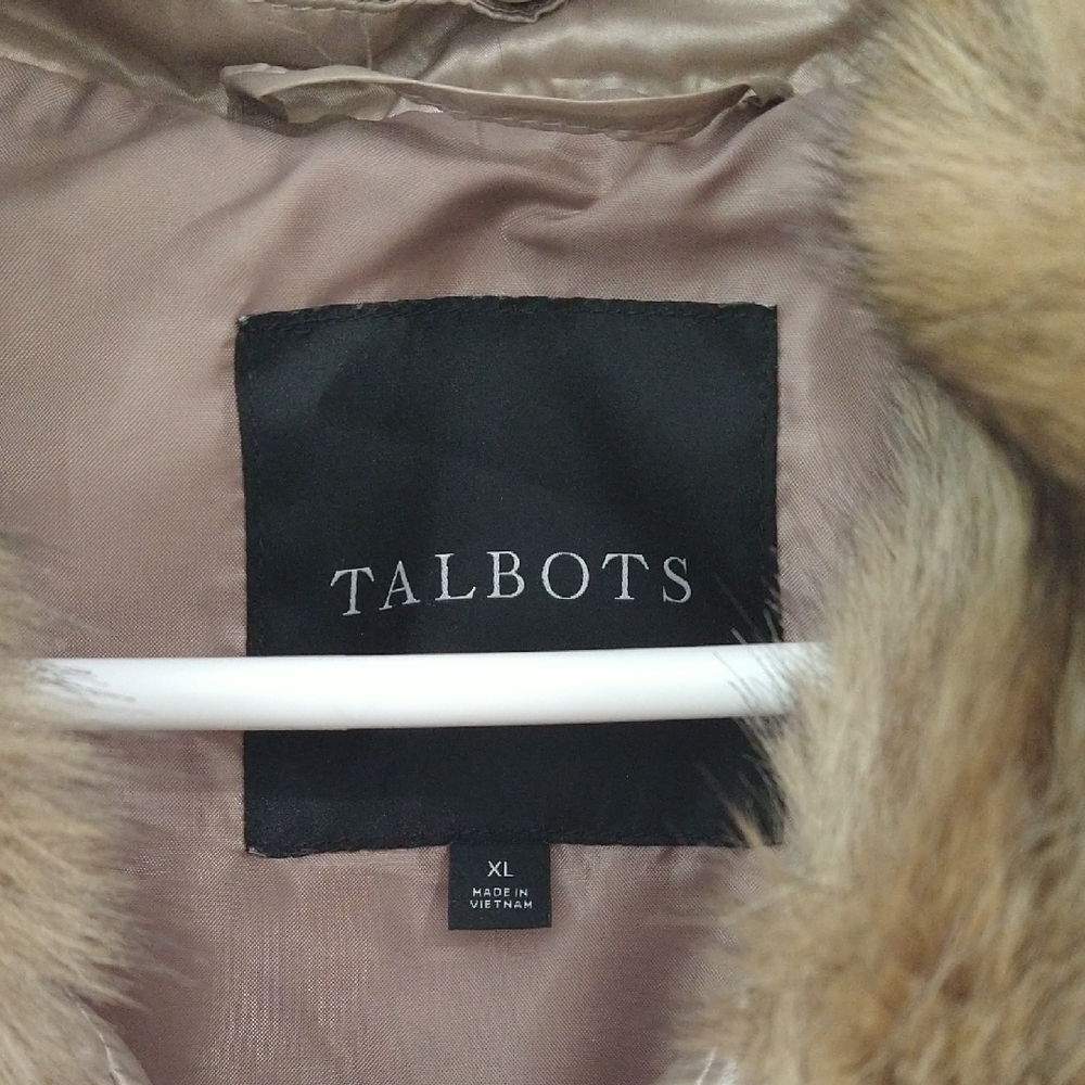Talbots Light Brown Puffer Vest with detachable Faux Fur Collar - Picture 2 of 7